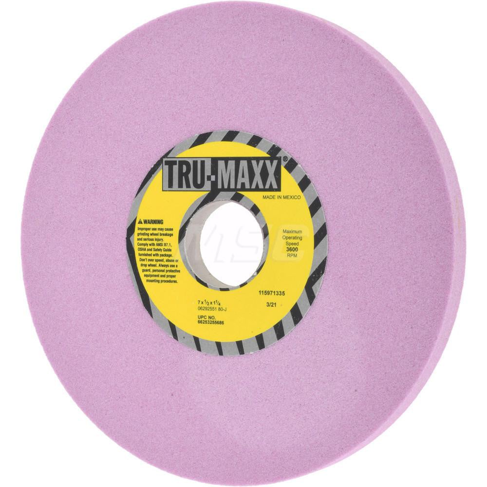 Tru-Maxx 66253255686 Surface Grinding Wheel: 7" Dia, 1/2" Thick, 1-1/4" Hole, 80 Grit, J Hardness Image