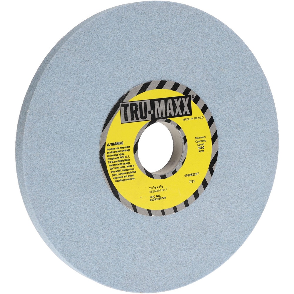 Tru-Maxx 66253269728 Surface Grinding Wheel: 7" Dia, 1/2" Thick, 1-1/4" Hole, 80 Grit, J Hardness Image