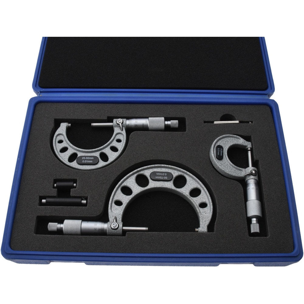 Mechanical Outside Micrometer Set: 3 Pc, 0.01 mm Graduation