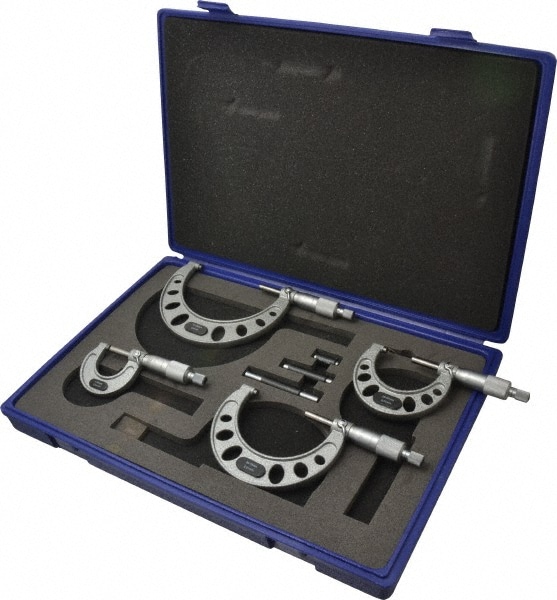 Mechanical Outside Micrometer Set: 4 Pc, 0.01 mm Graduation