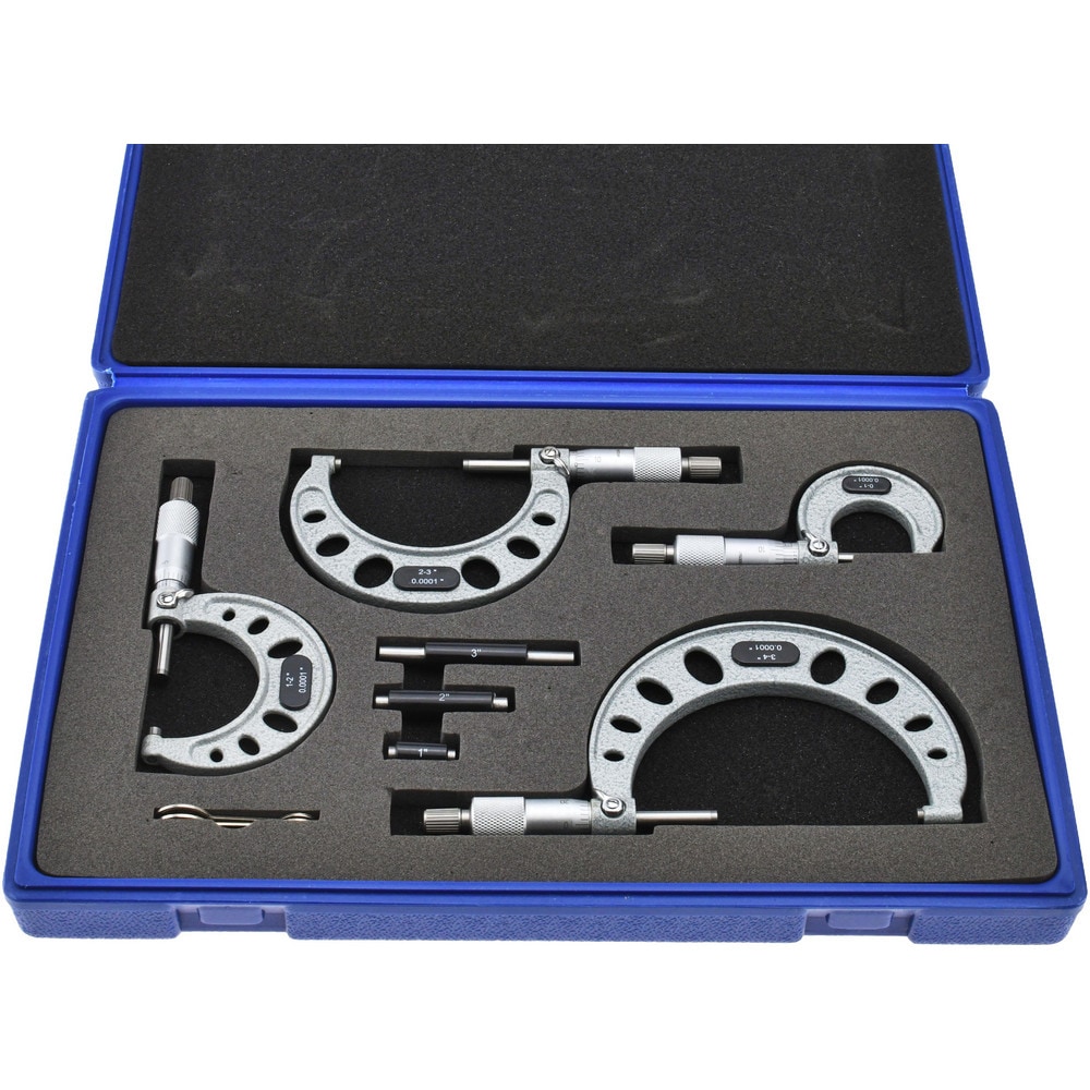 Mechanical Outside Micrometer Set: 4 Pc, 0 to 4" Measurement