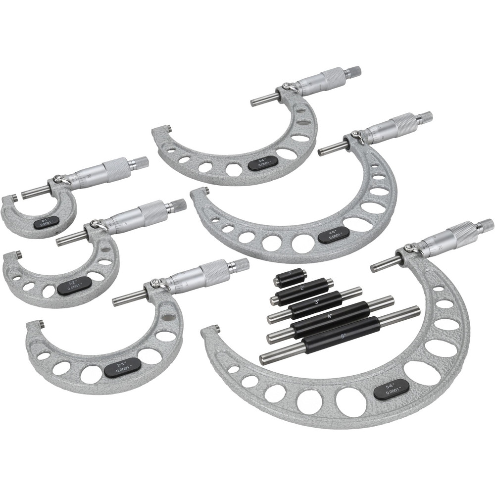 Mechanical Outside Micrometer Set: 6 Pc, 0 to 6" Measurement