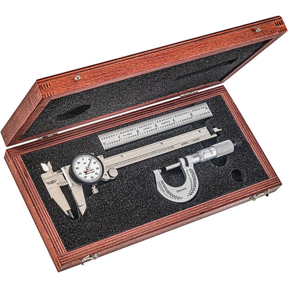 Machinist Caliper & Micrometer Kit: 4 pc, 0" Caliper, 0" Micrometer - Includes Dial Caliper, Outside Micrometer, Precision Rule & Protective Case