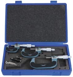 Mechanical Outside Micrometer Set: 3 Pc, 0 to 3" Measurement