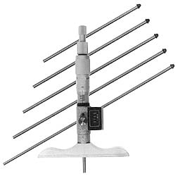 Mechanical Depth Micrometer: 6'' Range, 6 Rod, Satin Chrome Finish