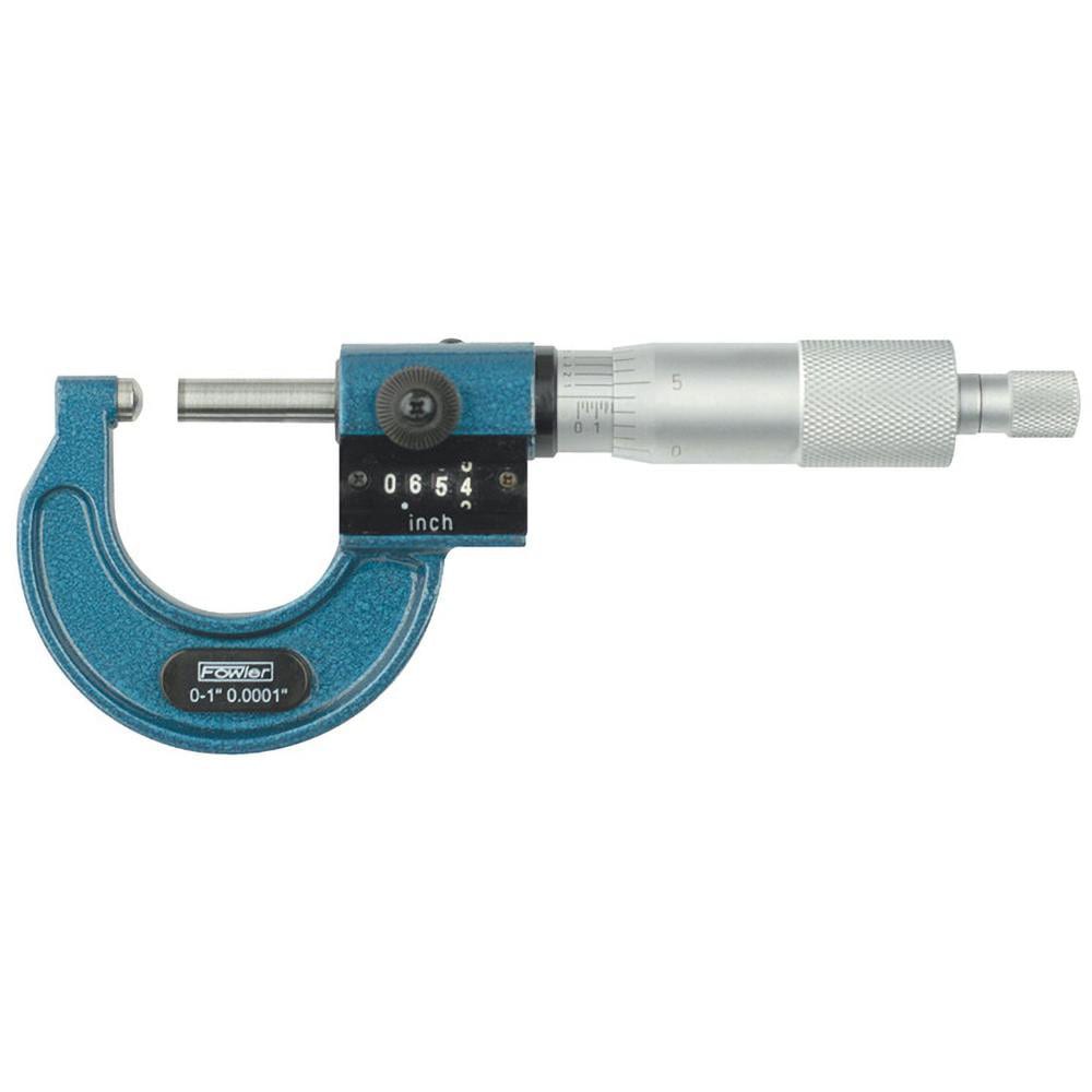 FOWLER 52-244-201-1 Mechanical, 0 to 1 Inch Measurement, Digital Counter, Baked Enamel Frame, Satin Chrome Graduations, Carbide Face Ball Anvil Micrometer Image