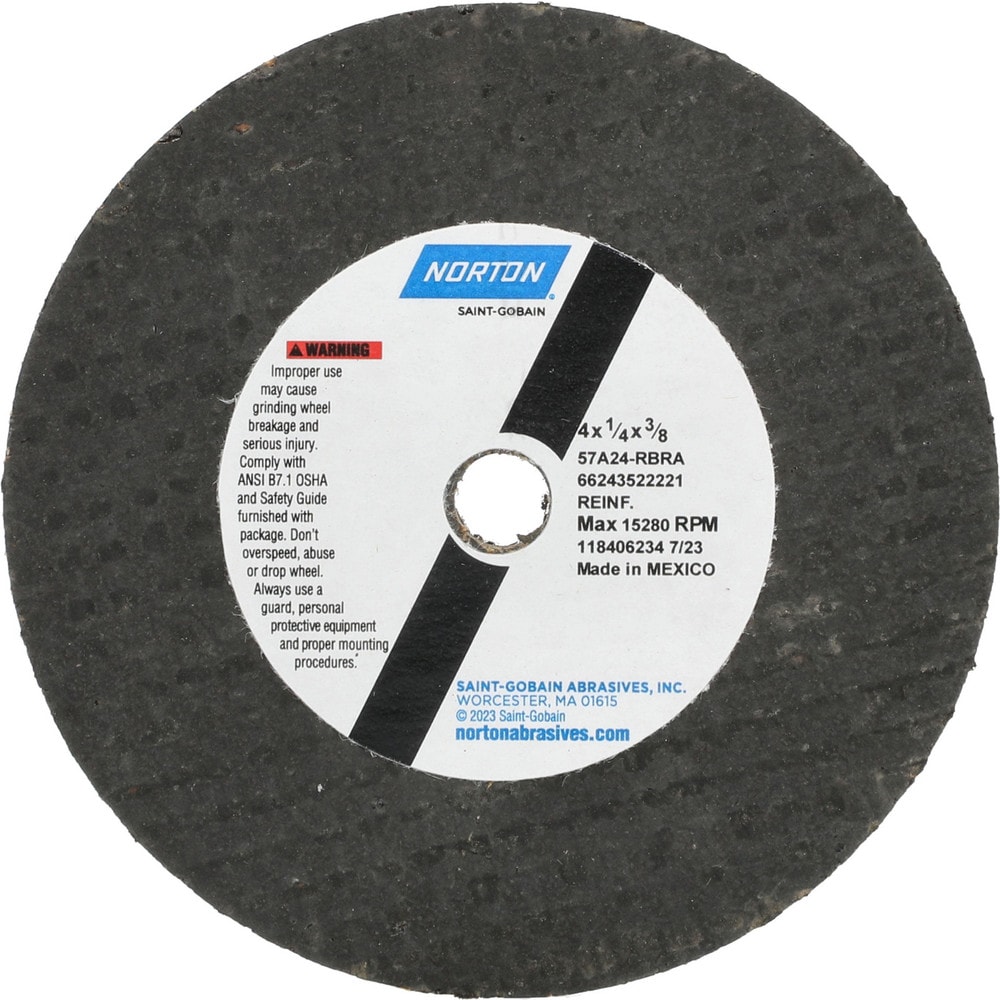 Surface Grinding Wheel: 4" Dia, 1/4" Thick, 3/8" Hole, 24 Grit, R Hardness