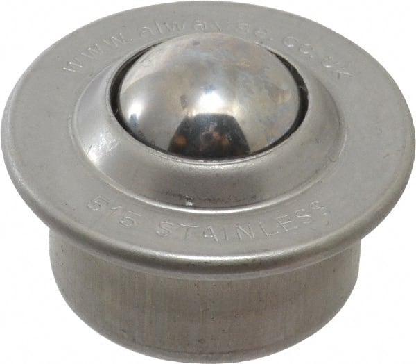 Ball Transfer: 15 mm Ball Dia, Stainless Steel, Round Base