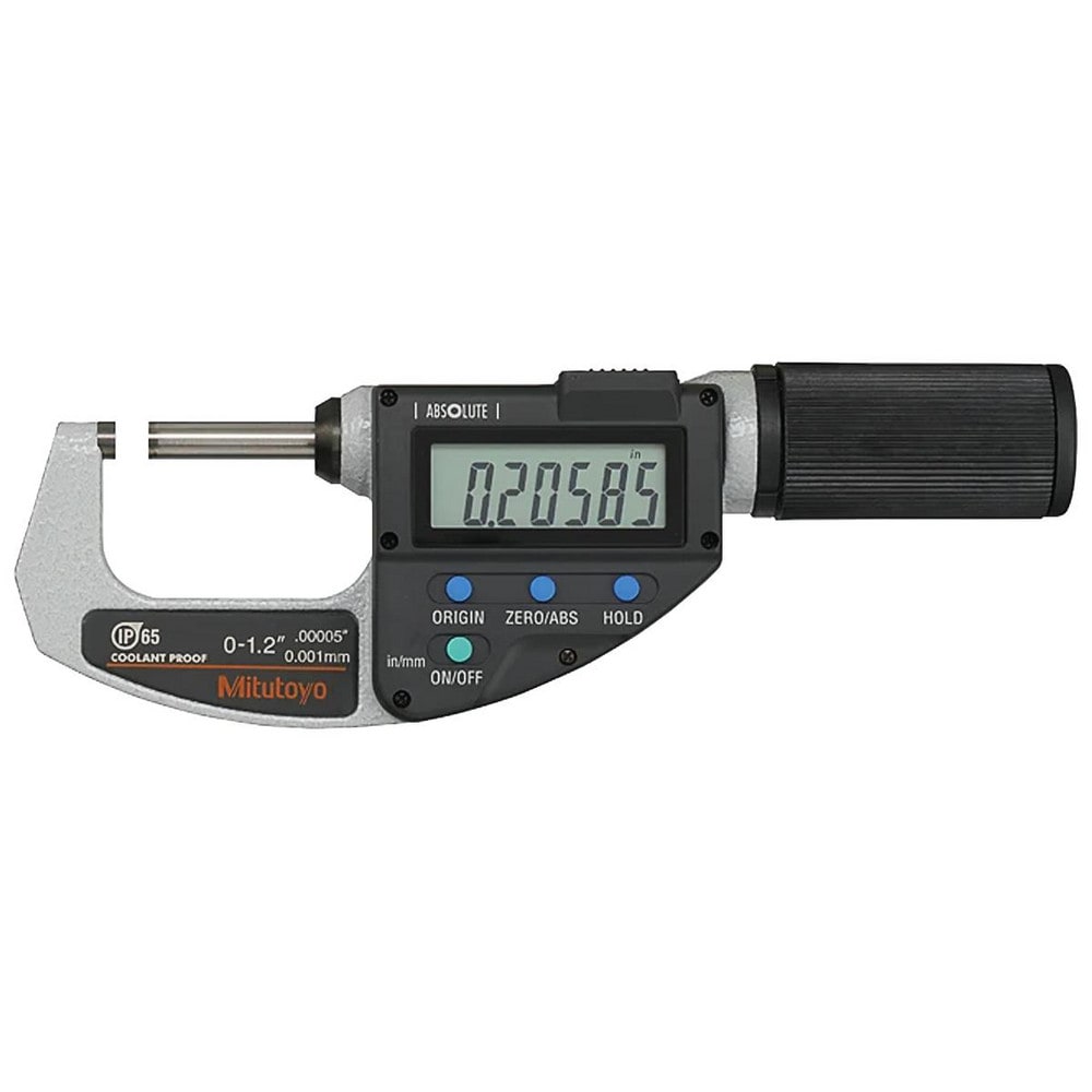 Electronic Outside Micrometer: 1.2" Max, Solid Carbide Face, IP65