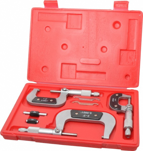 Mechanical Outside Micrometer Set: 3 Pc, 0 to 3" Measurement