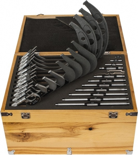 Mechanical Outside Micrometer Set: 12 Pc, 0 to 12" Measurement