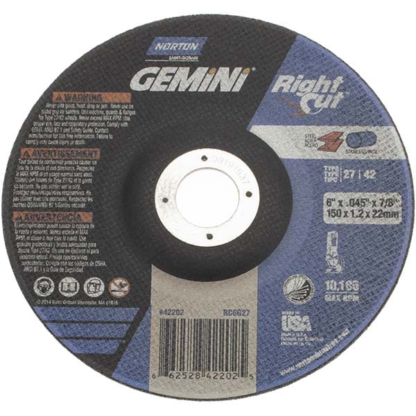 Depressed Center Wheel: Type 27, 6" Dia, 0.045" Thick, Aluminum Oxide
