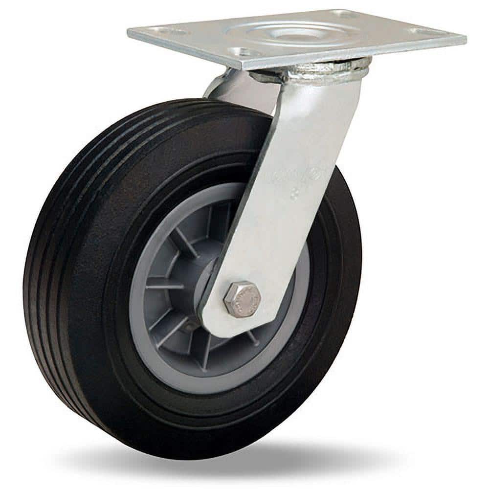 Hamilton S-4008-AT Swivel Top Plate Caster: Rubber, 8" Wheel Dia, 2-1/2" Wheel Width, 400 lb Capacity, 9-1/2" OAH 
