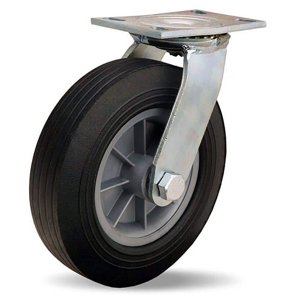 Hamilton S-4010-AT Swivel Top Plate Caster: Rubber, 10" Wheel Dia, 2-3/4" Wheel Width, 500 lb Capacity, 11-1/2" OAH 