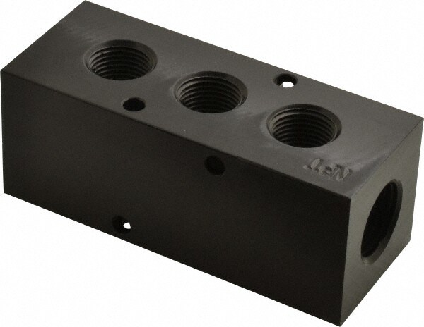 Manifold: 1/2" Inlet, 3/8" Outlet, 2 Inlet Ports, 3 Outlet Ports, 3.75" OAL, 1.5" OAW, 1-1/2" OAH