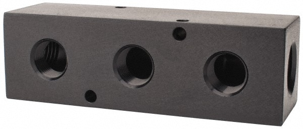 Made in USA PCM30-375-03BW Manifold: 1/2" Inlet, 3/8" Outlet, 2 Inlet Ports, 3 Outlet Ports, 4.75" OAL, 1.5" OAW, 1-1/2" OAH Image