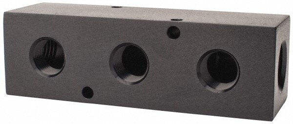 Manifold: 1/2" Inlet, 3/8" Outlet, 2 Inlet Ports, 3 Outlet Ports, 4.75" OAL, 1.5" OAW, 1-1/2" OAH