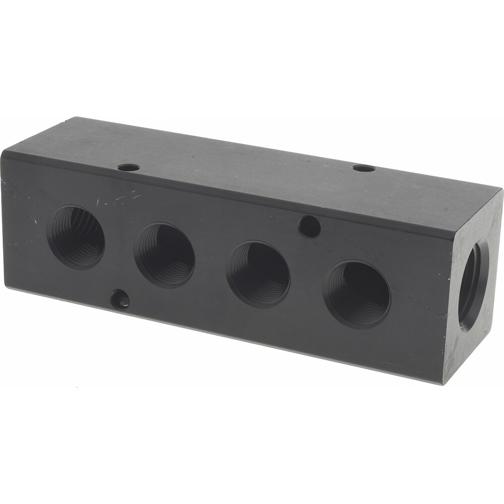 Manifold: 1/2" Inlet, 3/8" Outlet, 2 Inlet Ports, 4 Outlet Ports, 4.75" OAL, 1.5" OAW, 1-1/2" OAH