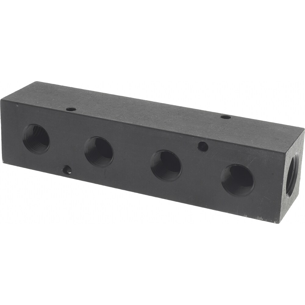 Manifold: 1/2" Inlet, 3/8" Outlet, 2 Inlet Ports, 4 Outlet Ports, 6.25" OAL, 1.5" OAW, 1-1/2" OAH