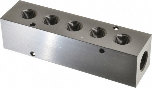 Manifold: 1/2" Inlet, 3/8" Outlet, 2 Inlet Ports, 5 Outlet Ports, 5.75" OAL, 1.5" OAW, 1-1/2" OAH