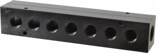 Made in USA PCM30-375-07B Manifold: 1/2" Inlet, 3/8" Outlet, 2 Inlet Ports, 7 Outlet Ports, 7.75" OAL, 1.5" OAW, 1-1/2" OAH Image