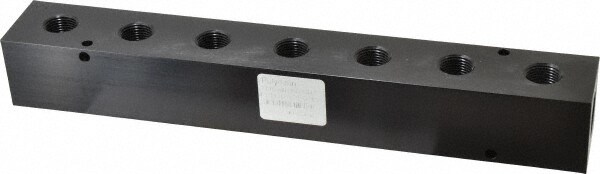 Manifold: 1/2" Inlet, 3/8" Outlet, 2 Inlet Ports, 7 Outlet Ports, 10.75" OAL, 1.5" OAW, 1-1/2" OAH