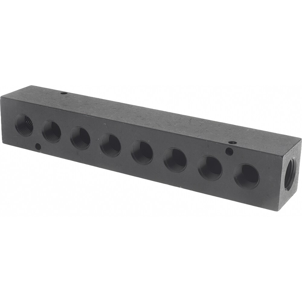 Manifold: 1/2" Inlet, 3/8" Outlet, 2 Inlet Ports, 8 Outlet Ports, 8.75" OAL, 1.5" OAW, 1-1/2" OAH