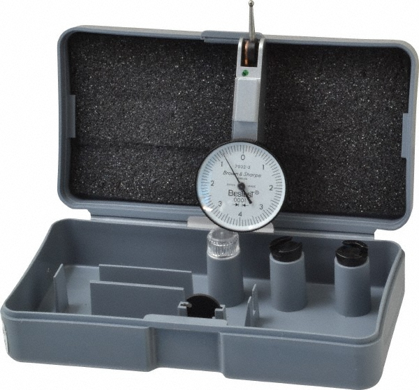 Horizontal Dial Test Indicator: 0.0080" Max, 0-5-0 Dial Reading, 0.000100" Accuracy - Series BesTest, 1" Dia, White Dial, 0.000100" Graduation, 0.0800" Ball