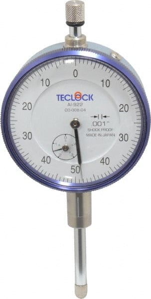 Teclock AI-922 Dial Drop Indicator: 1" Range, 0-50-0 Dial Reading, 0.001" Graduation, 2-11/64" Dial Dia 
