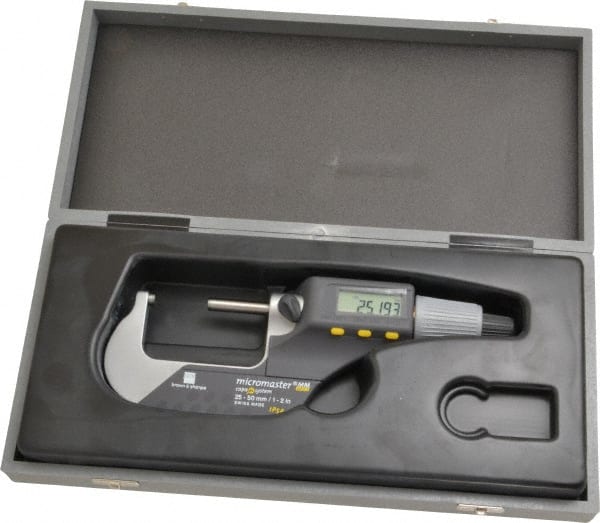 TESA Brown & Sharpe 599-126 Electronic Outside Micrometer: 2", Solid Carbide Measuring Face, IP54 