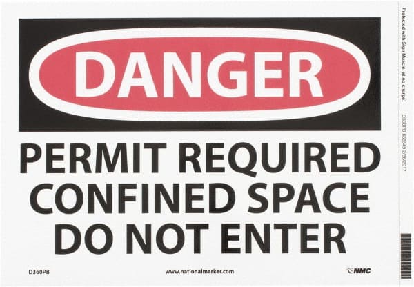 Accident Prevention Sign: Rectangle, "Danger, PERMIT REQUIRED CONFINED SPACE DO NOT ENTER"