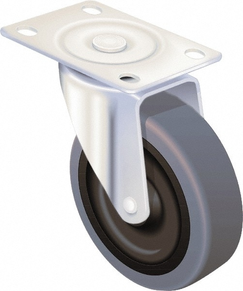 Swivel Top Plate Caster: Hard Rubber, 4" Wheel Dia, 15/16" Wheel Width, 150 lb Capacity, 4-3/4" OAH