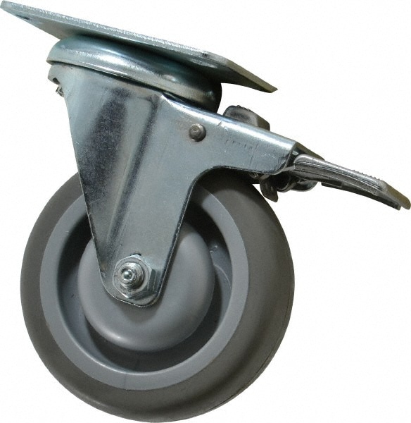 Swivel Top Plate Caster: Polyurethane, 4" Wheel Dia, 1-1/4" Wheel Width, 200 lb Capacity, 5-1/4" OAH