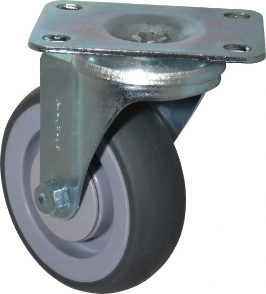 Swivel Top Plate Caster: Thermoplastic Rubber, 4" Wheel Dia, 1-1/4" Wheel Width, 185 lb Capacity, 5-1/4" OAH