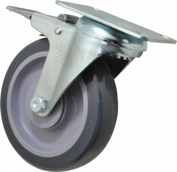 Swivel Top Plate Caster: Polyurethane, 5" Wheel Dia, 1-1/4" Wheel Width, 225 lb Capacity, 6-1/4" OAH