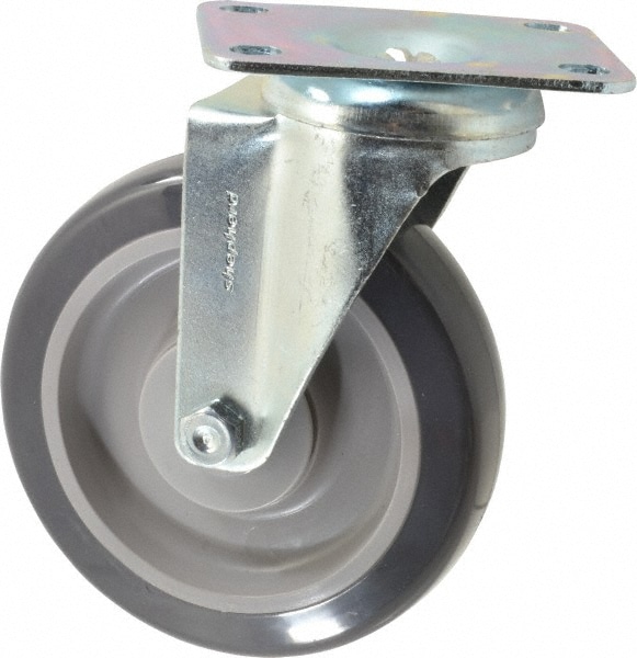 Swivel Top Plate Caster: Polyurethane, 5" Wheel Dia, 1-1/4" Wheel Width, 225 lb Capacity, 6-1/4" OAH