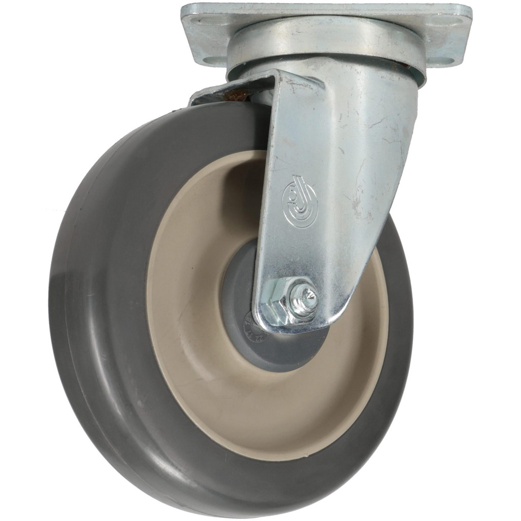 Shepherd Swivel Top Plate Caster: Polyurethane, 225 lb, 5" Dia, 1-1/4" Wide, 6-1/4" OAH - 2-5/8 x 3-3/4" Plate, 1-3/4 x 3" Bolt Hole Pattern