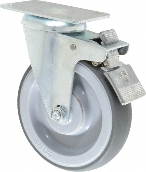 Swivel Top Plate Caster: Thermoplastic Rubber, 5" Wheel Dia, 1-1/4" Wheel Width, 200 lb Capacity, 6-1/4" OAH