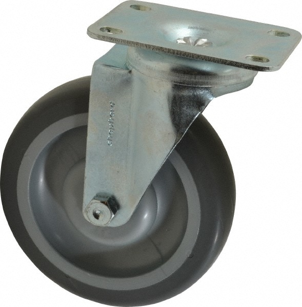 Swivel Top Plate Caster: Thermoplastic Rubber, 5" Wheel Dia, 1-1/4" Wheel Width, 200 lb Capacity, 6-1/4" OAH