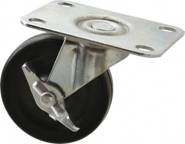 Swivel Top Plate Caster: Soft Rubber, 3" Wheel Dia, 13/16" Wheel Width, 110 lb Capacity, 3-1/2" OAH