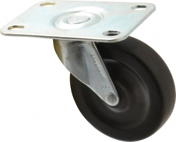 Swivel Top Plate Caster: Hard Rubber, 3" Wheel Dia, 13/16" Wheel Width, 120 lb Capacity, 3-1/2" OAH