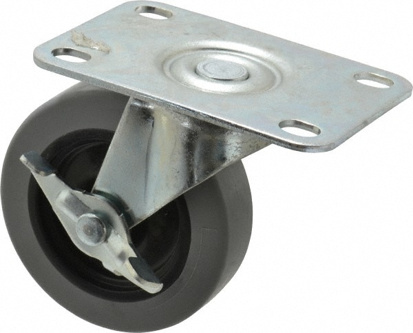 Swivel Top Plate Caster: Polyurethane, 3" Wheel Dia, 13/16" Wheel Width, 120 lb Capacity, 3-1/2" OAH