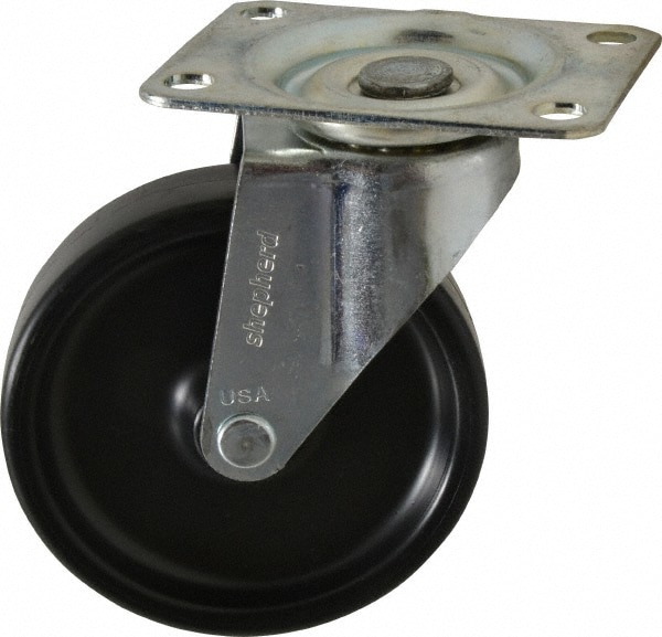 Swivel Top Plate Caster: Polyolefin, 4" Wheel Dia, 15/16" Wheel Width, 150 lb Capacity, 4-3/4" OAH