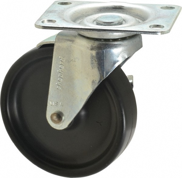 Swivel Top Plate Caster: Polyolefin, 4" Wheel Dia, 15/16" Wheel Width, 150 lb Capacity, 4-3/4" OAH