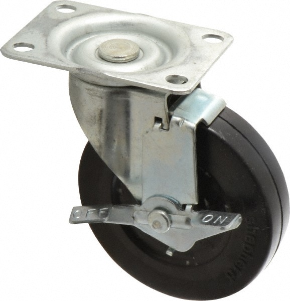 Swivel Top Plate Caster: Soft Rubber, 4" Wheel Dia, 15/16" Wheel Width, 125 lb Capacity, 4-3/4" OAH