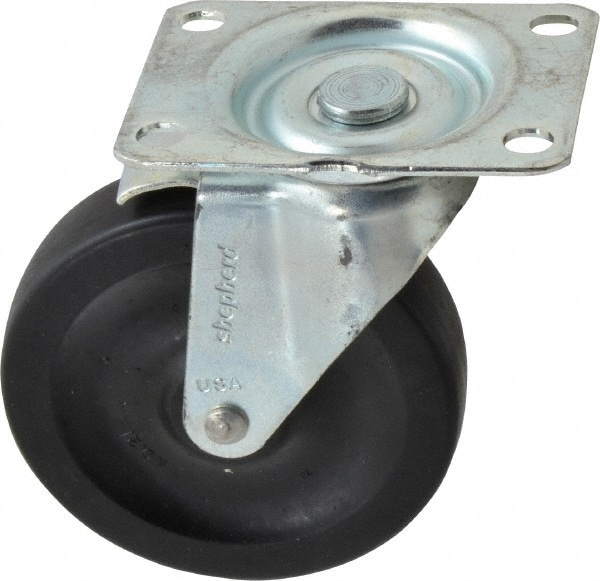 Swivel Top Plate Caster: Hard Rubber, 4" Wheel Dia, 15/16" Wheel Width, 150 lb Capacity, 4-3/4" OAH