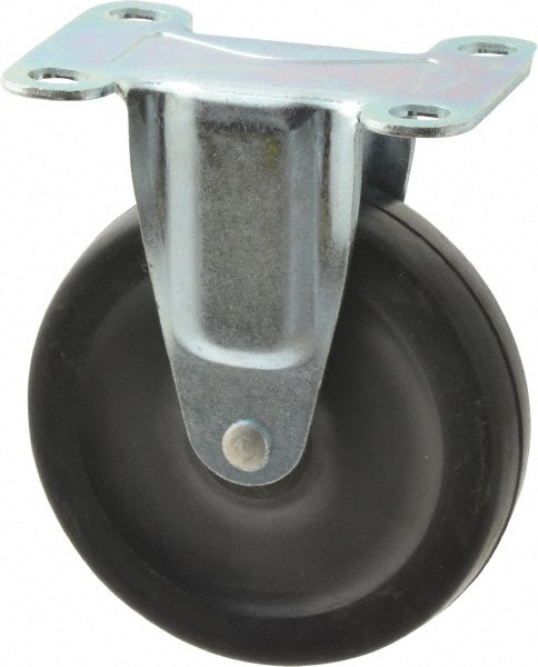 Rigid Top Plate Caster: Hard Rubber, 4" Wheel Dia, 15/16" Wheel Width, 150 lb Capacity, 4-3/4" OAH