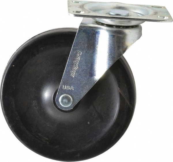 Swivel Top Plate Caster: Soft Rubber, 5" Wheel Dia, 15/16" Wheel Width, 135 lb Capacity, 5-3/4" OAH