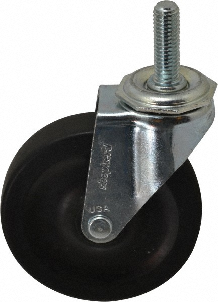 4" Dia x 15/16" Wide x 4-3/4" OAH Stem Mount Swivel Caster - Hard Rubber, 150 Lb Capacity, Nylon Bearing, 1/2-13 x 1-1/2" Threaded Stem