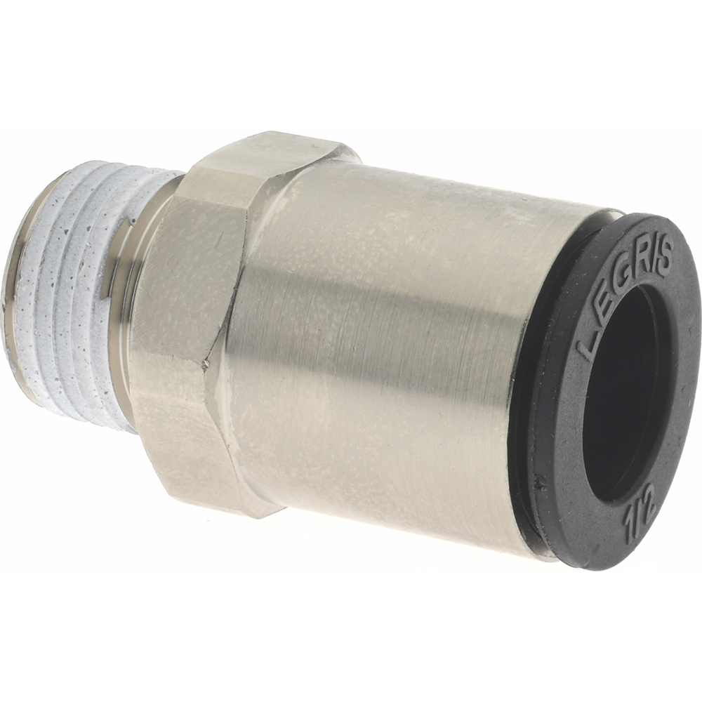 Push-to-Connect Tube x MNPT Fitting: Connector, NPT, 1/2" OD - Nickel-Plated Brass, 290 psi